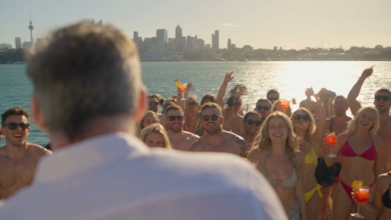 Waterfront party crowd during live entertainment